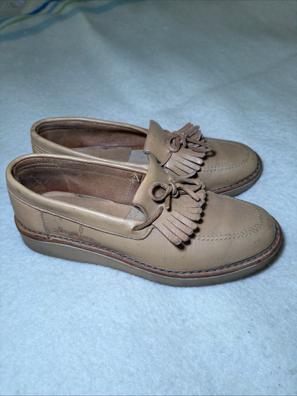 Leather Kiltie Tassel Loafers in Tan for Women